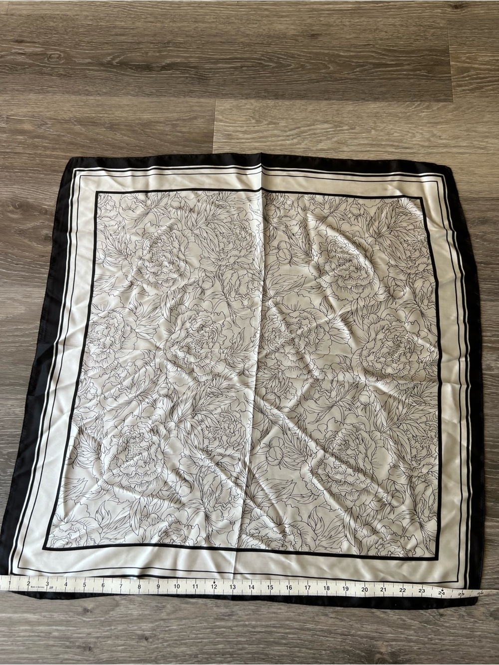 Women Silky and soft Elegant Black and White Floral Satin Scarf